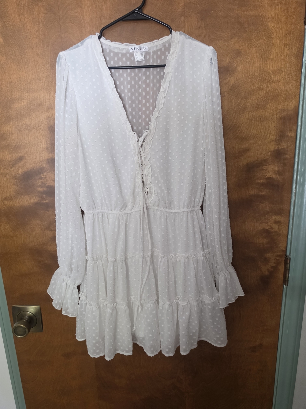 Venus Sheer Swiss Dot White Tiered Ruffle Dress